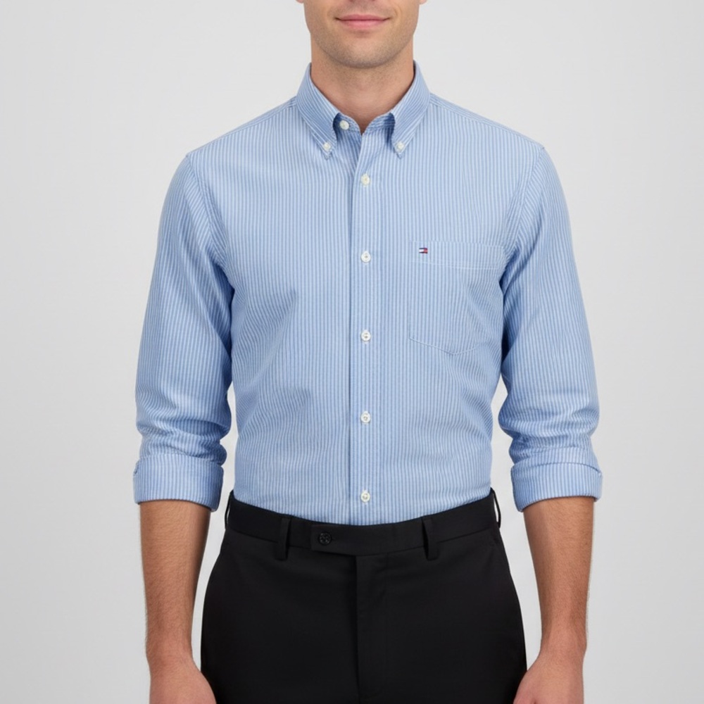 Tommy Hilfiger Blue Striped‎ Dress Shirt Men's Size Large